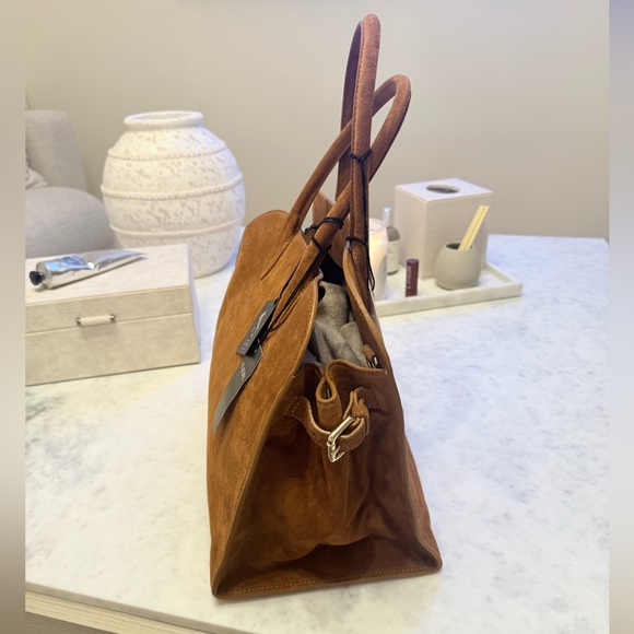 VIRAL CLAUDIA FIRENZE COGNAC SUEDE LEATHER TOTE SATCHEL BAG NWT - Picture 4 of 16